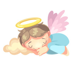 Little angel is sleeping on a cloud. Vector illustration