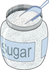A jar of sugar with a spoon