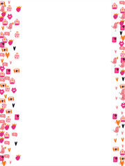 Bright frame background with Valentine's Day elements. Blank postcard, invitation to a holiday, wedding. Doodle. Vector illustration.