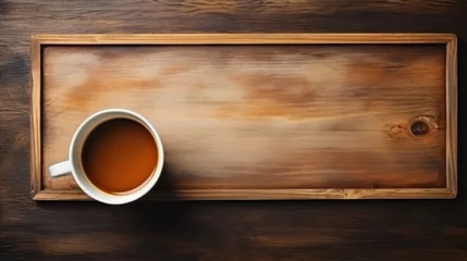 Foto op Plexiglas A cup of coffee on wooden tray with copy space.  © Farid