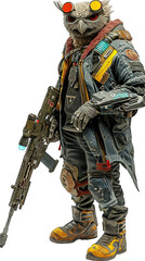 Obraz premium anthropomorphic owl with hoodie futuristic and rifle