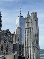 Fototapeta na wymiar view of several skyscrapers, including the World Trade Centre in the background and the Woolworth Building in the foreground