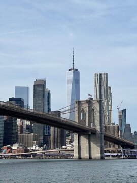 View of the Famous Skyline of New-York downtown with Brooklyn Bridge Tower and One World Trade Center in the background © Eric Isselée