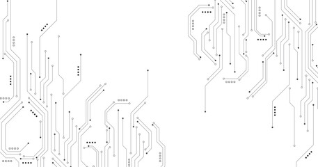 Technology black circuit diagram concept.High-tech circuit board connection system.Vector abstract technology on a white background. - obrazy, fototapety, plakaty