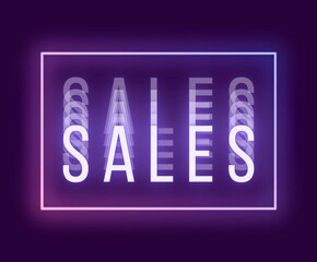 sales banner neon pink and purple text on dark background 