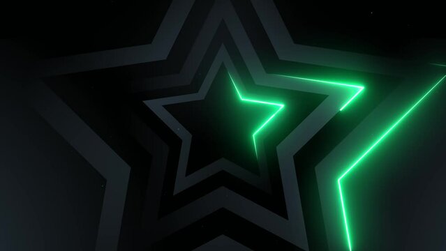 Abstract background animation with 5 point star shape, glowing animated lines in green neon colors, futuristic 3D animation, 4K