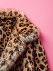 Leopard print fur coat isolated on vibrant pink background