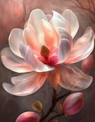 Piękny kwiat magnolia,  dekoracja ścienna, tapeta, generativa ai - obrazy, fototapety, plakaty