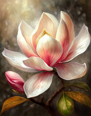 Piękny kwiat magnolia, dekoracja ścienna, tapeta, generativa ai