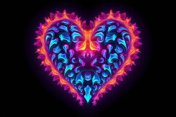 Neon heart with blue and pink neon lights on dark background