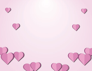 Heart seamless background with light pink paper cut hearts. Love pattern for graphic design, cards, banner, flyer greetings. Vector illustration.