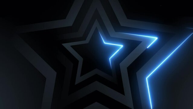 Abstract background animation with 5 point star shape, glowing animated lines in blue neon colors, futuristic 3D animation, 4K