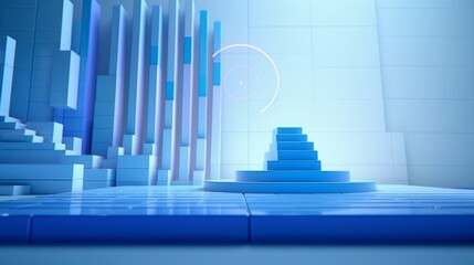 a 2024 year number with a target icon and a rise-up arrow on white blocks, forming a graph of steps, symbolizing the action plan for business growth and profit on a vibrant blue background