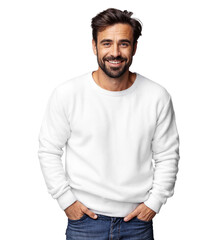 Young man wearing sweater isolated on white background. Mock up for design