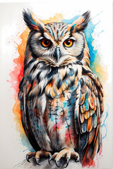 Beautiful owl. Watercolor illustration. Design for t-shirt, wallpaper, notepad, postcard, sticker