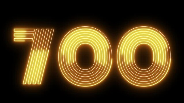 700 number text font with neon light. Luminous and shimmering haze inside the letters of the text 
