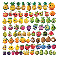 Naklejka premium Chibi Cute Fruit Vectors - svg