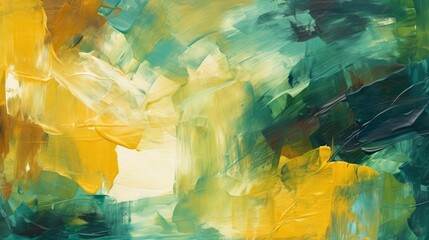 Abstract Green black white yellow paint strokes oil painting on canvas Grungy background - Powered by Adobe