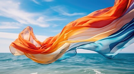 Colorful Scarf flying in the wind sea summer