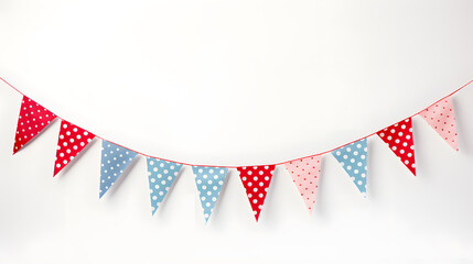 Carnival garland with flags isolated on white background. Decorative colorful bunting for birthday celebration, festival and bright decoration