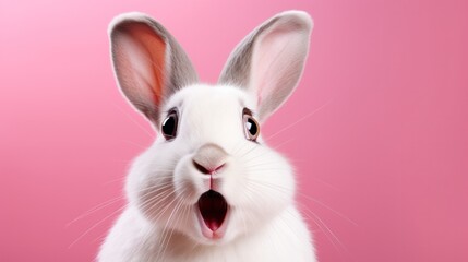 photo portrait of bunny or rabbit on pink background for digital printing wallpaper, custom design, easter concept