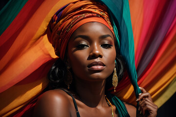 Beautiful African woman in a turban - obrazy, fototapety, plakaty