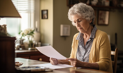 Mature Senior Older Woman Worried Reading Letter