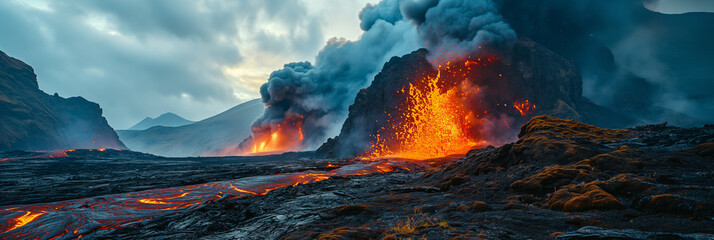 Fototapeta premium Apocalyptic vision of a volcano erupting