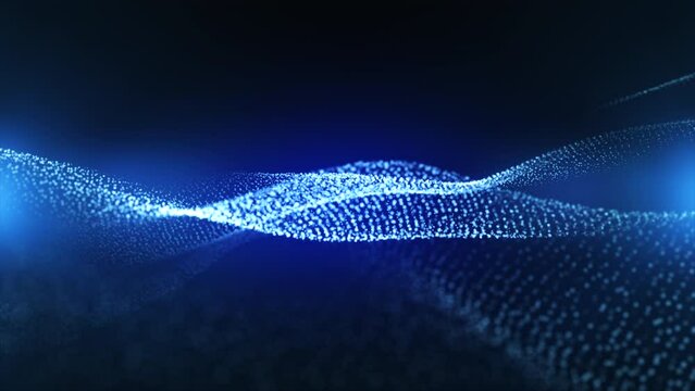 Aqua blue abstract digital waves seamlessly flowing surrounded by soft blue light. Technology, business and artificial intelligence background. Particle waves in the space. Screensaver and intro. 4k.