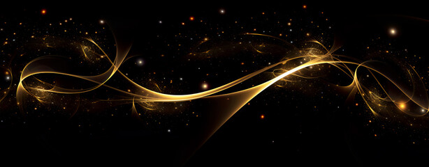 Black and golden abstract technology background with glowing lines, elegant shapes and swirls on...