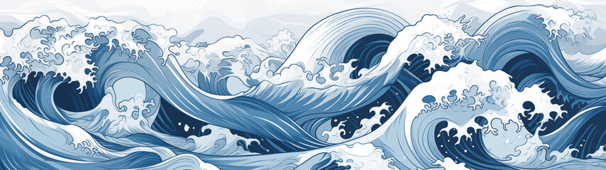 Fototapeta na wymiar Illustration of Water Waves in Japanese Art