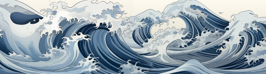 Illustration of Water Waves in Japanese Art