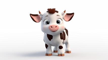 3d cartoon animated baby ox in white background