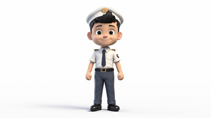 3d boy wear pilot captain formal uniform in white background