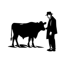 Farmer with Cow on Farm Vector Illustration