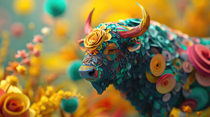 Elegant colorful 3d abstraction buffalo zodiac 