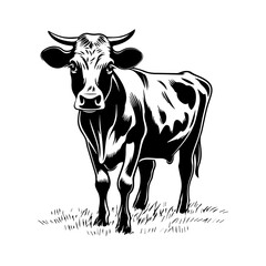 Grazing Cow on Green Grass Vector