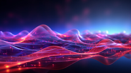 Abstract glowing lines on dark background. Futuristic technology style. Glowing waves on dark...