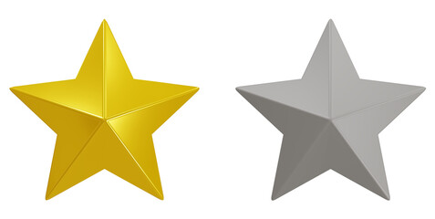 An illustration of a metallic yellow 5-pointed star and a gray star is available for use in designs related to elections, isolated on transparent background.