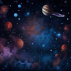Fototapeta premium Abstract background - planets, stars, galaxies surreal scenery in space