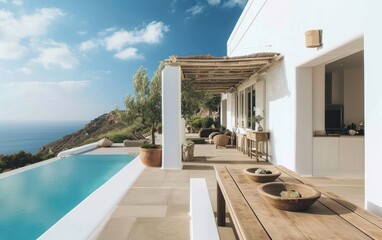 A mediterranean breakfast at a white aesthetic villa