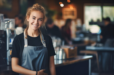 portrait of a smily woman barista 