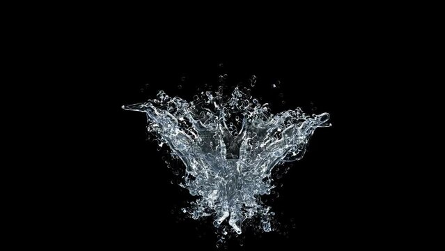 Splash of Water with Splashes on Black Background. Slow motion.
