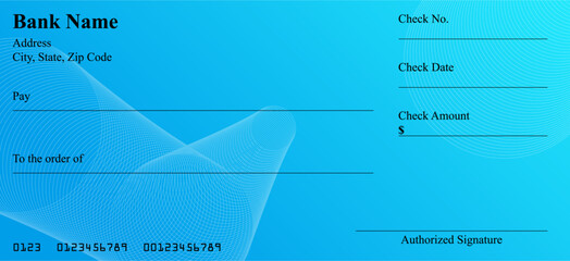 Vector of Blank Bank or Personal Check. Payment, Money, Cash, Currency, Cheque, Banknote
