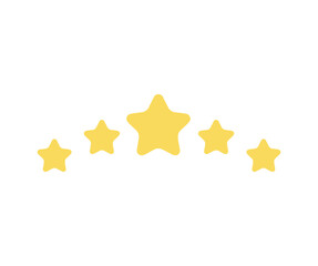 5 gold stars quality rating icon. 5 yellow star product quality rating. Five stars customer product rating vector design and illustration.