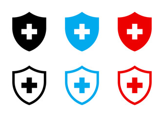 Shield with cross icon set - obrazy, fototapety, plakaty