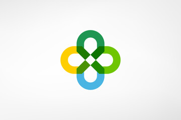 Overlapping color medical cross symbol. A simple and modern logo with fresh colors brings a sense of health.