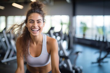 Attractive woman doing spinning on cycling bike