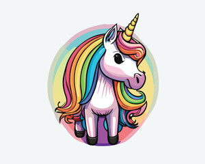 Cute cartoon magical unicorn with rainbow . Vector illustration
