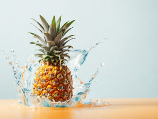 "Juicy Pineapple Splash: Creative Vector Illustration of Ripe Tropical Fruit in Refreshing Water Drops ai image" 